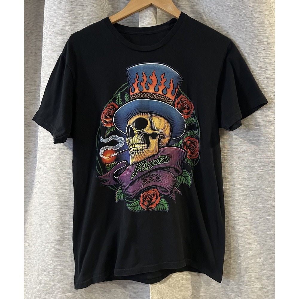 Poison Band Skull Top Hat T-Shirt Size‎ Medium